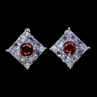 Сережки. Натуральний рубін і танзаніт. Срібло 925. С6153