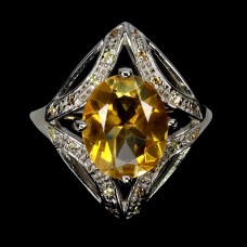 Каблучка. Натуральний цитрин і сапфір. Срібло 925. К6155