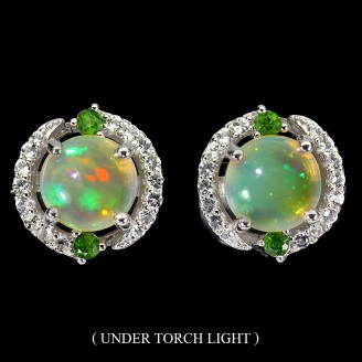 Сережки. Натуральний опал, хром діопсид і топаз. Срібло 925. С6165