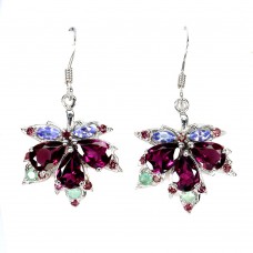 Сережки. Натуральний гранат родоліт, смарагд і танзаніт. Срібло 925. С6169