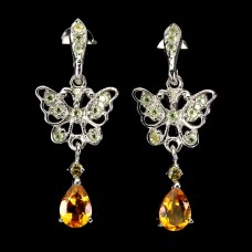 Сережки. Натуральний цитрин, перидот і сапфір. Срібло 925. С6178