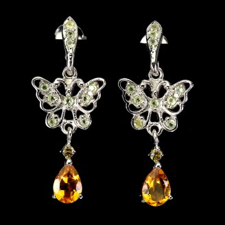 Сережки. Натуральний цитрин, перидот і сапфір. Срібло 925. С6178