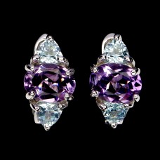 Сережки. Натуральний аметист і топаз. Срібло 925. С6191