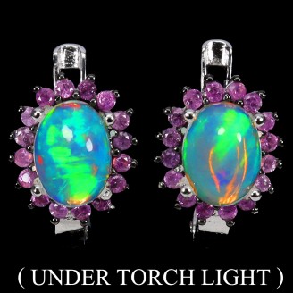 Сережки. Натуральний опал і сапфір. Срібло 925. С6193