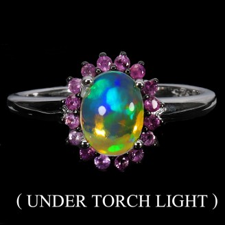 Каблучка. Натуральний опал і сапфір. Срібло 925. К6195