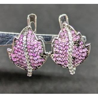 Сережки. Натуральний сапфір рожевий і топаз білий. Срібло 925. С6200