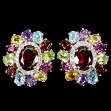 Сережки. Натуральний гранат, аметист, цитрин, перидот, гранат родоліт, топаз. Срібло 925. С6203