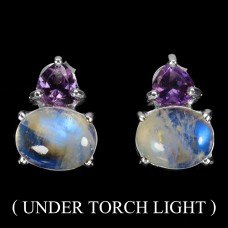 Сережки. Натуральний місячний камінь і аметист. Срібло 925. С6217