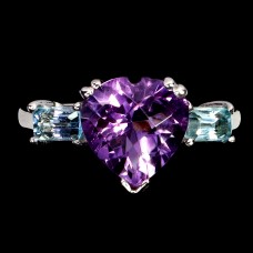 Каблучка. Натуральний аметист і аквамарин. Срібло 925. К6220