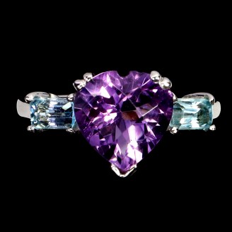 Каблучка. Натуральний аметист і аквамарин. Срібло 925. К6220