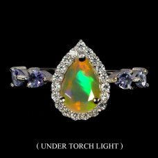 Каблучка. Натуральний опал і танзаніт. Срібло 925. К6233