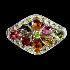 Каблучка. Натуральний турмалін і хром діопсид. Срібло 925. К6247