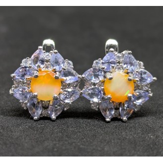 Сережки. Натуральний опал і танзаніт. Срібло 925. С6266