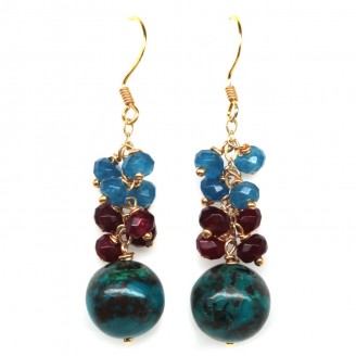 Сережки. Натуральна бірюза, апатит і рубін. Срібло 925. С6276