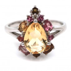 Каблучка. Натуральний цитрин і турмалін. Срібло 925. К6278