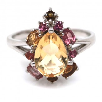 Каблучка. Натуральний цитрин і турмалін. Срібло 925. К6278