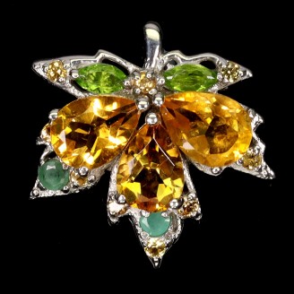 Підвіска. Натуральний цитрин, хром діопсид, смарагд і сапфір. Срібло 925. П6297