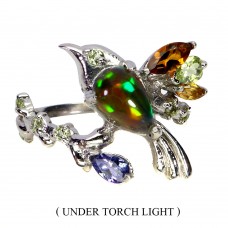 Каблучка. Натуральний опал, цитрин, перидот і танзаніт. Срібло 925. К6306