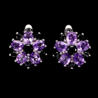 Сережки. Натуральний аметист і шпінель. Срібло 925. С6310