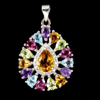 Підвіска. Натуральний цитрин, аметист, перидот, гранат родоліт і топаз. Срібло 925. П6323