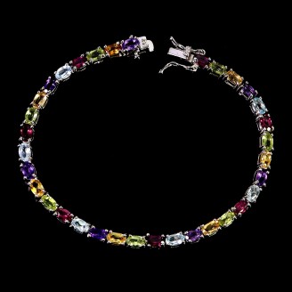 Браслет. Натуральний перидот, аметист, цитрин, гранат родоліт і топаз. Срібло 925. Б6327