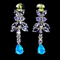 Сережки. Натуральний опал, перидот і танзаніт. Срібло 925. С6332