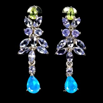 Сережки. Натуральний опал, перидот і танзаніт. Срібло 925. С6332