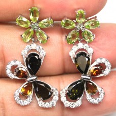 Сережки. Натуральний турмалін і перидот. Срібло 925. С6340