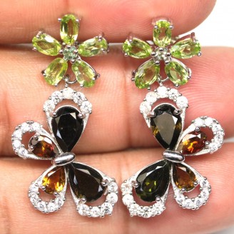 Сережки. Натуральний турмалін і перидот. Срібло 925. С6340