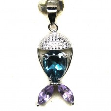 Підвіска. Натуральний топаз лондон  і аметист. Срібло 925. П6346