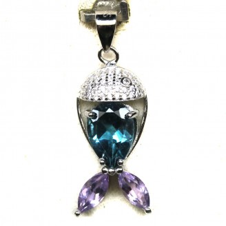 Підвіска. Натуральний топаз лондон  і аметист. Срібло 925. П6346