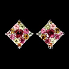 Сережки. Натуральний гранат родоліт і турмалін. Срібло 925. С6363