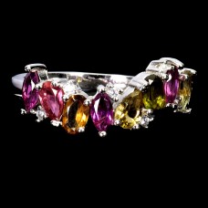 Каблучка. Натуральний гранат родоліт і турмалін. Срібло 925. К6377