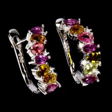 Сережки. Натуральний гранат родоліт і турмалін. Срібло 925. С6381