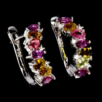 Сережки. Натуральний гранат родоліт і турмалін. Срібло 925. С6381