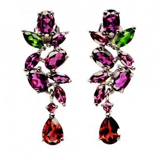 Сережки. Натуральний гранат, хром діопсид і гранат родоліт. Срібло 925. С6383