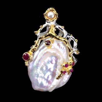 Підвіска. Натуральний рубін і перл. Срібло 925. П6389