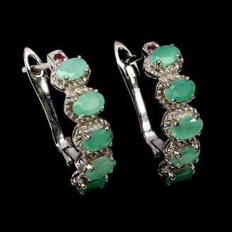 Сережки. Натуральний смарагд і гранат родоліт. Срібло 925. С6400