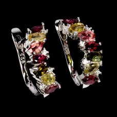 Сережки. Натуральний гранат родоліт і турмалін. Срібло 925. С6420