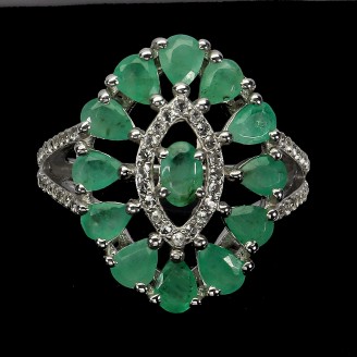 Каблучка. Натуральний смарагд і топаз білий. Срібло 925. К6427