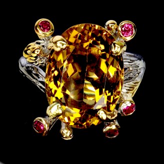 Каблучка. Натуральний цитрин і гранат родоліт. Срібло 925. К6436