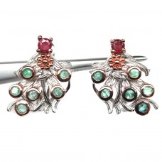 Сережки. Натуральний смарагд і рубін. Срібло 925. С6439