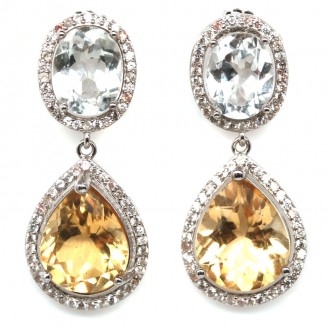 Сережки. Натуральний цитрин і празіоліт. Срібло 925. С6444