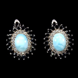 Сережки. Натуральний ларімар і шпінель. Срібло 925. С6452