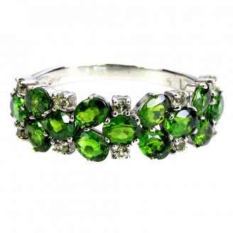 Каблучка. Натуральний хром діопсид і перидот. Срібло 925. К6458