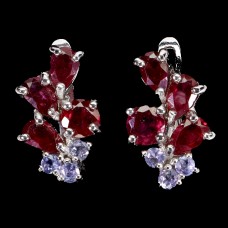 Сережки. Натуральний рубін і танзаніт. Срібло 925. С6464