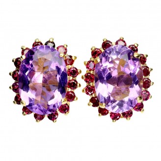 Сережки. Натуральний аметист і гранат родоліт. Срібло 925. С6472