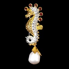 Брошка. Натуральний перл і рубін. Срібло 925. П6477