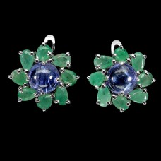 Сережки. Натуральний танзаніт і смарагд. Срібло 925. С6483