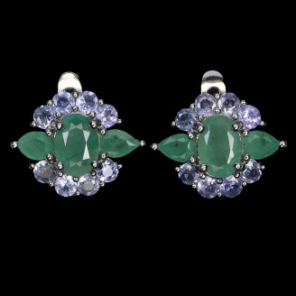 Сережки. Натуральний смарагд і танзаніт. Срібло 925. С6492
